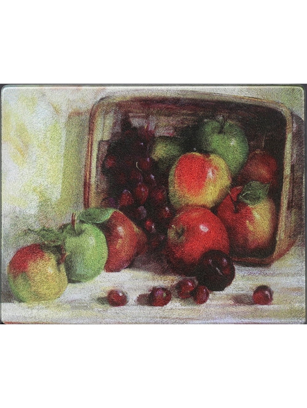Fruit basket print on glass tray oil painting signed Carol R